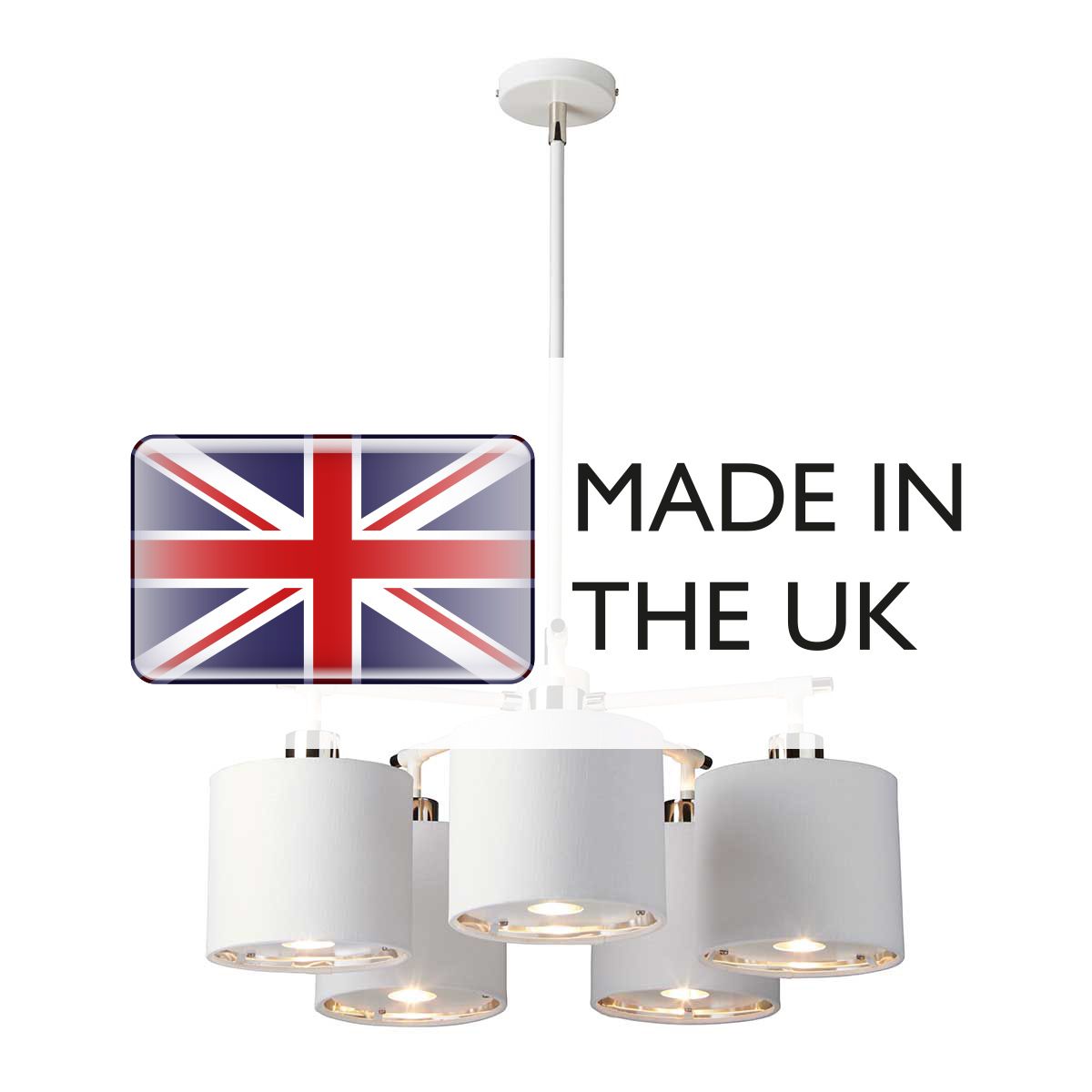 Modern Retro 5-Light Chandelier in White and Polished Nickel Finish