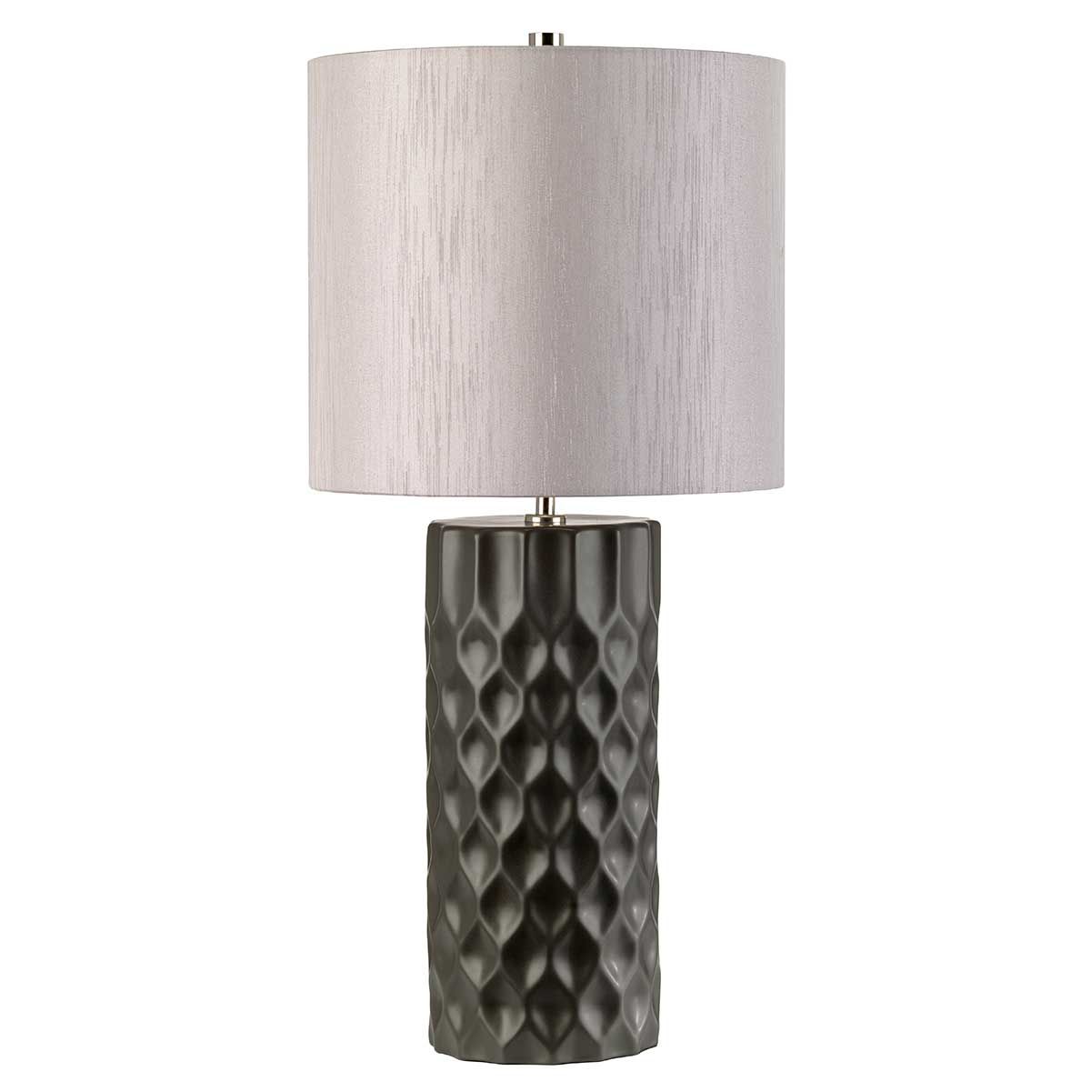 Graphite Elegance Table Lamp with Silver Silk Drum Shade