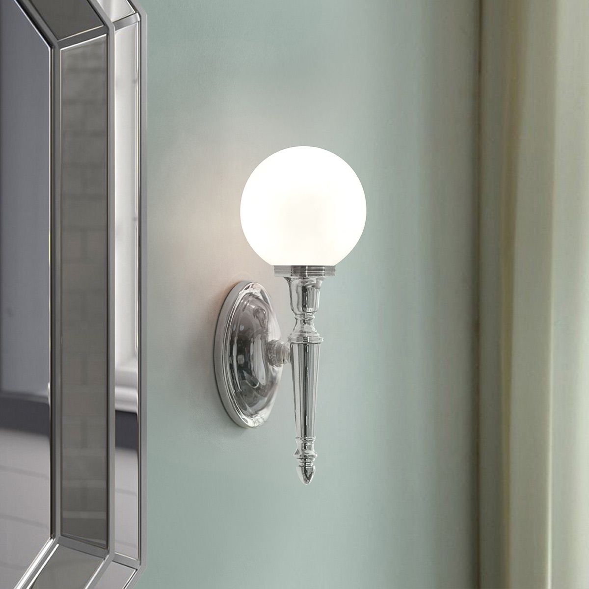 Luxe Chrome Globe Bathroom Sconce with Opal Glass