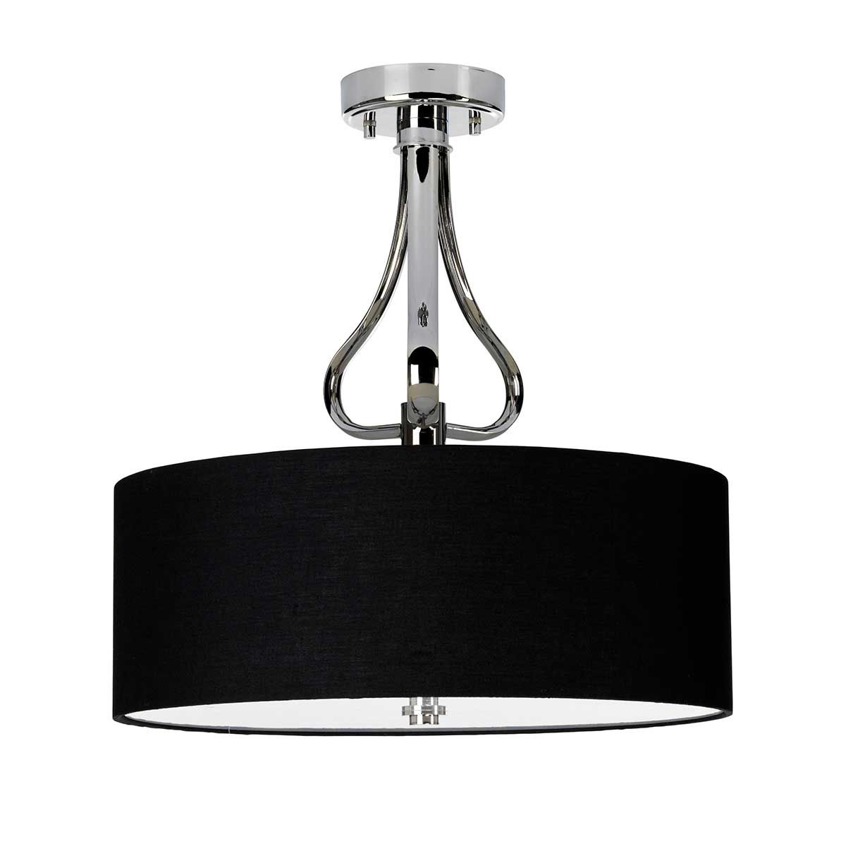 Falmouth 3 Light Semi-Flush Fixture in Polished Chrome with Black Shade