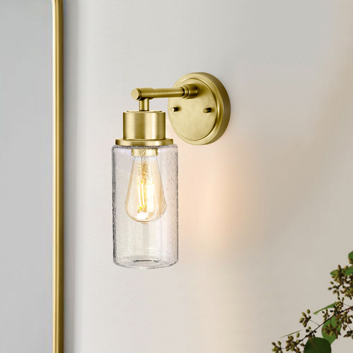 Morvah Brushed Brass Single Wall Light with Bubble Glass Shade