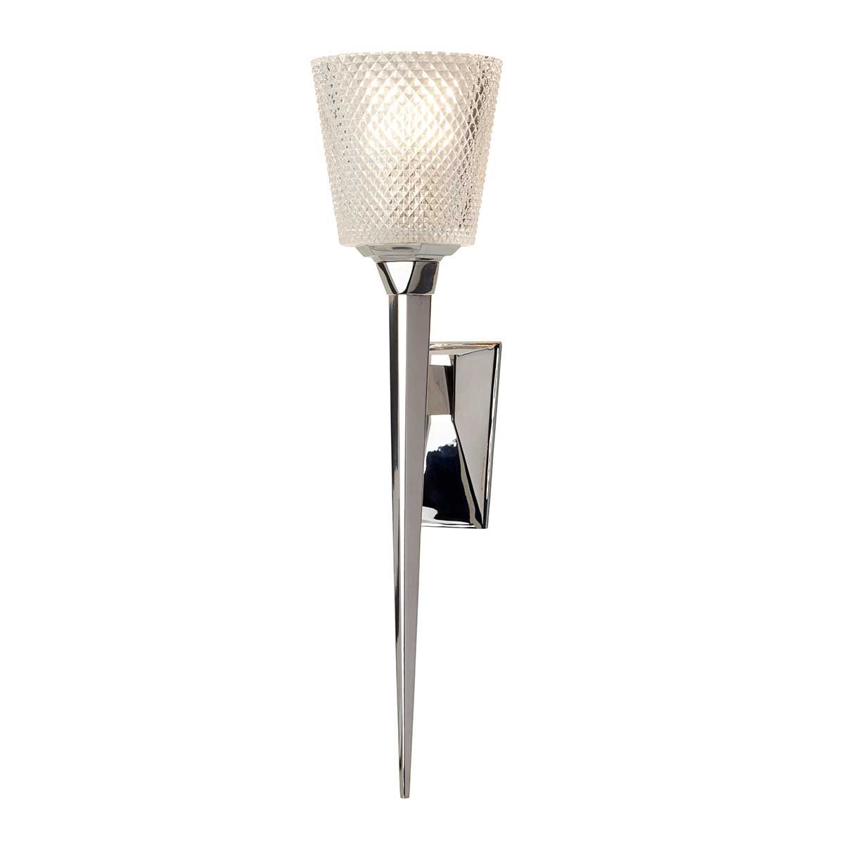 Verity Contemporary Torchiere Bathroom Wall Light in Polished Chrome with Cut Glass Shade