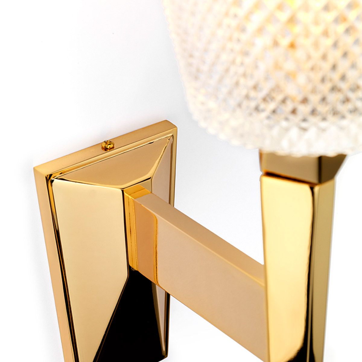 Verity Polished Gold Brass Bathroom Wall Light with Cut Glass Shade