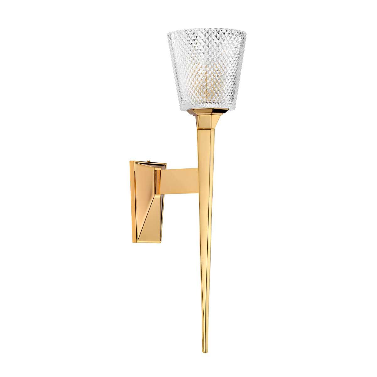 Verity Polished Gold Brass Bathroom Wall Light with Cut Glass Shade