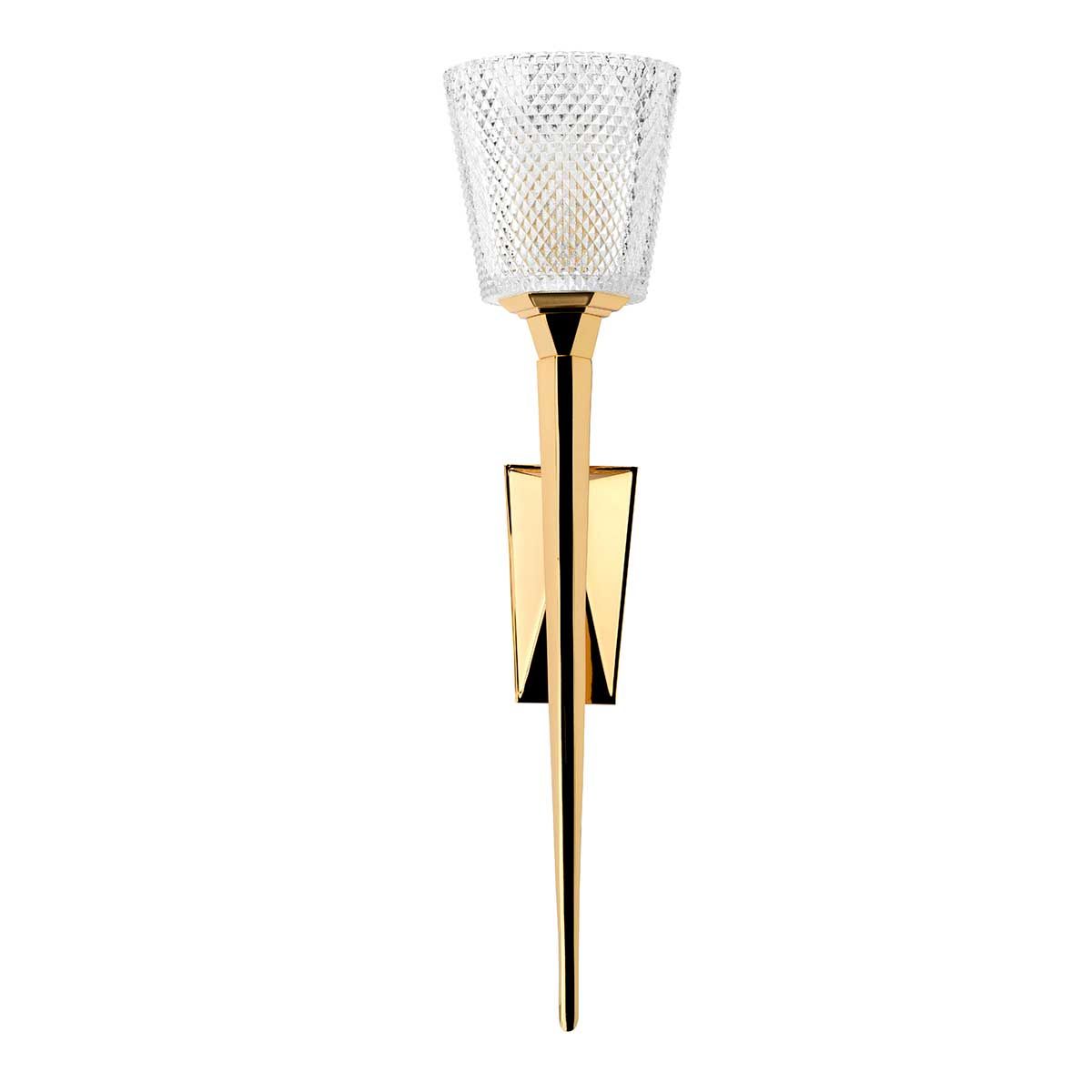 Verity Polished Gold Brass Bathroom Wall Light with Cut Glass Shade