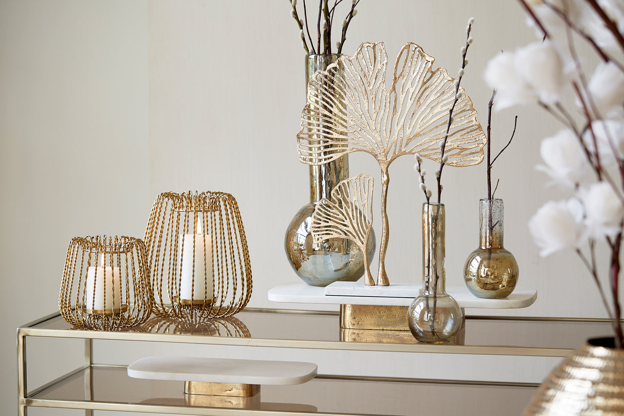 Marble Elegance: White-Antique Bronze Dish on Base 50x24x7 cm