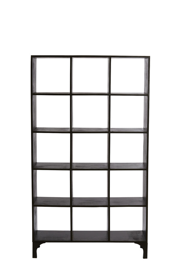 Sleek Black Wood Cabinet with Open Shelving – 106x35x190 cm Rayna Collection