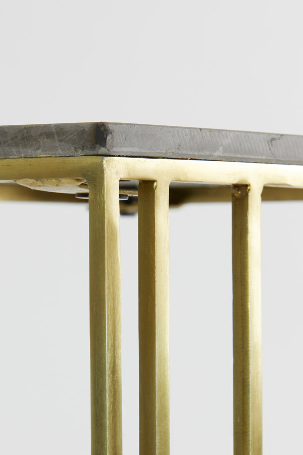 Elegant Side Table with Roshan Brown Marble and Antique Bronze Finish, 41x31x66 cm