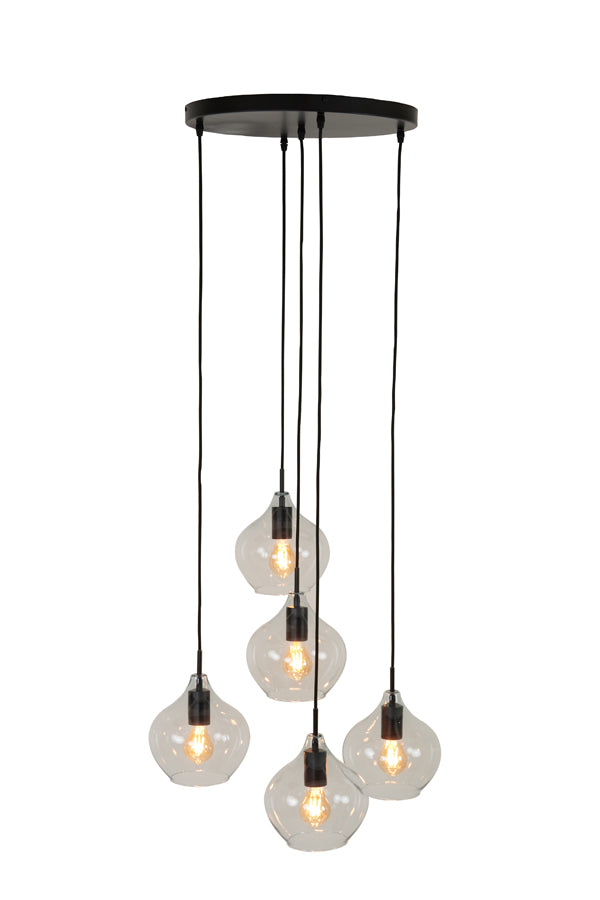 Elegant 5-Light Chandelier Ø61x66 cm Rakel - Matte Black & Clear Glass
