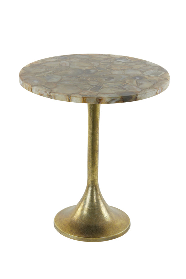 Yellow Agate & Antique Bronze Round Side Table - Ø48x53 cm