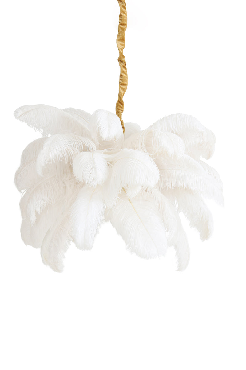 Feathered Elegance Light Fixture - 80cm Gold and White E14 Pendant