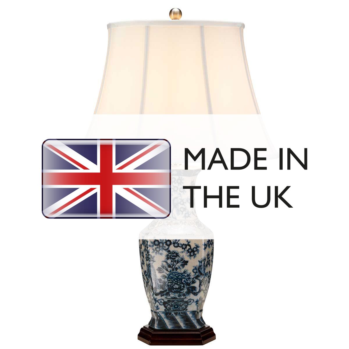 Hexagonal Floral Porcelain Table Lamp with White Empire Shade