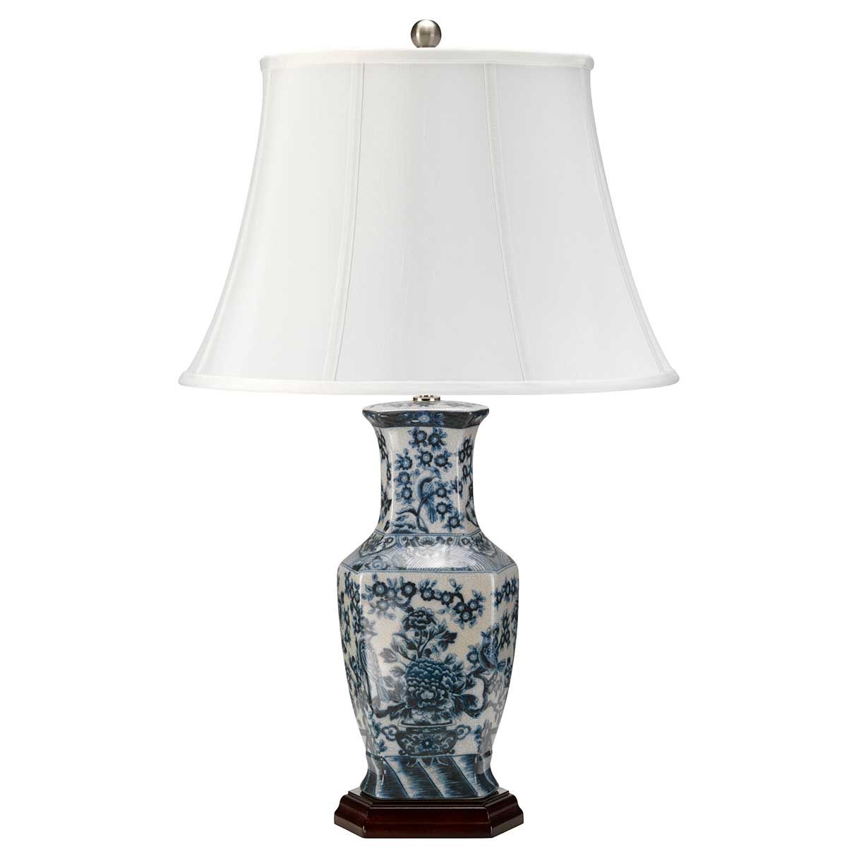 Hexagonal Floral Porcelain Table Lamp with White Empire Shade