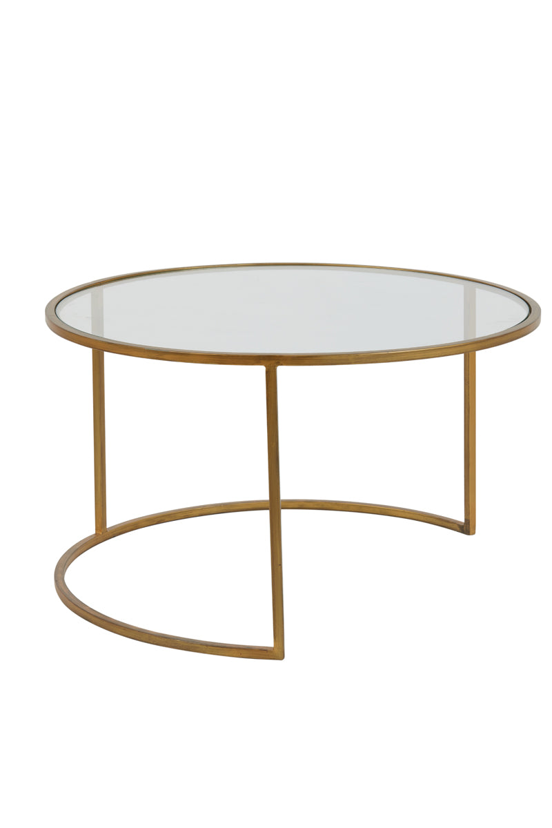 Elegant Nesting Coffee Tables with Gold Accents and Glass Tops (Set of 2) - Diameter 65x39 cm & 75x44 cm