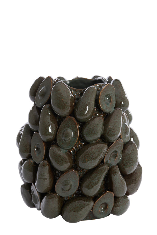 Ceramic Avocado-Green and Earth-Brown Decorative Vase, 33x37.5 cm