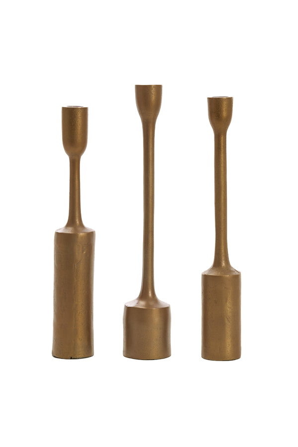 Set of 3 Antique Bronze Candle Holders, Max Height 35.5 cm