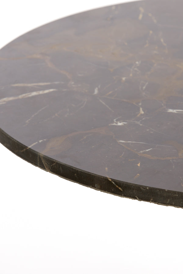 Round Dark Brown Marble Side Table – 61x41 cm