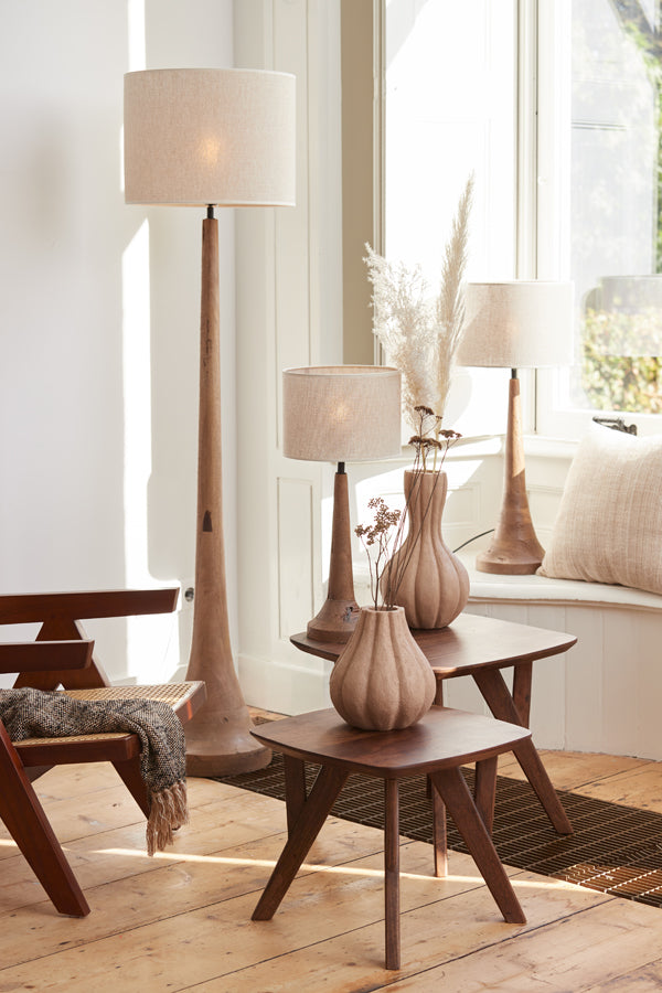 Elegant Jovany Floor Lamp in Matte Brown Wood, 135cm