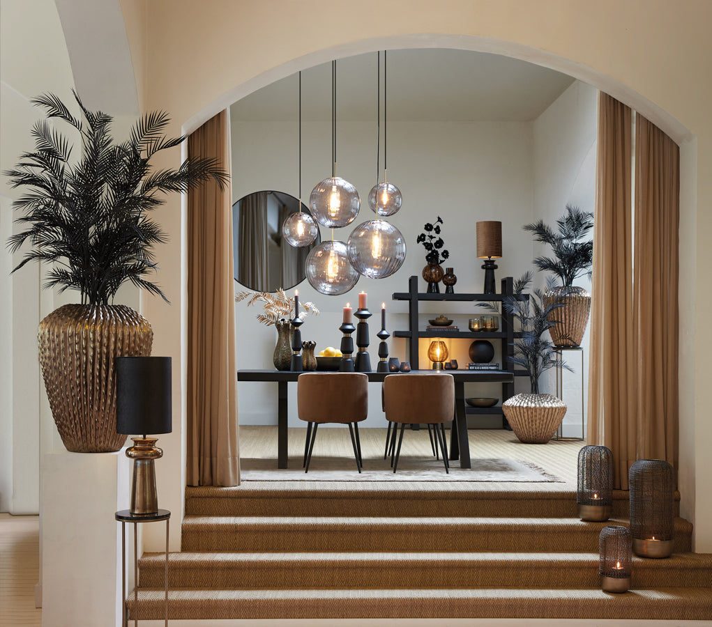 Elegant Black Agate Pillars with Antique Bronze Accents - Set of 2