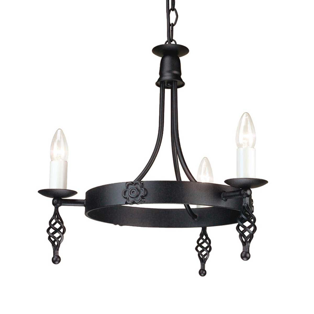 Medieval Cartwheel 3-Light Chandelier in Black Finish