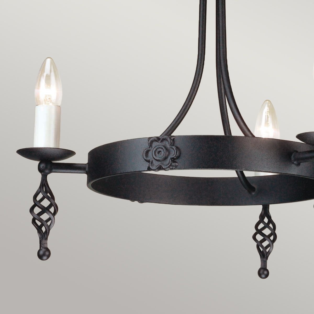 Medieval Cartwheel 3-Light Chandelier in Black Finish