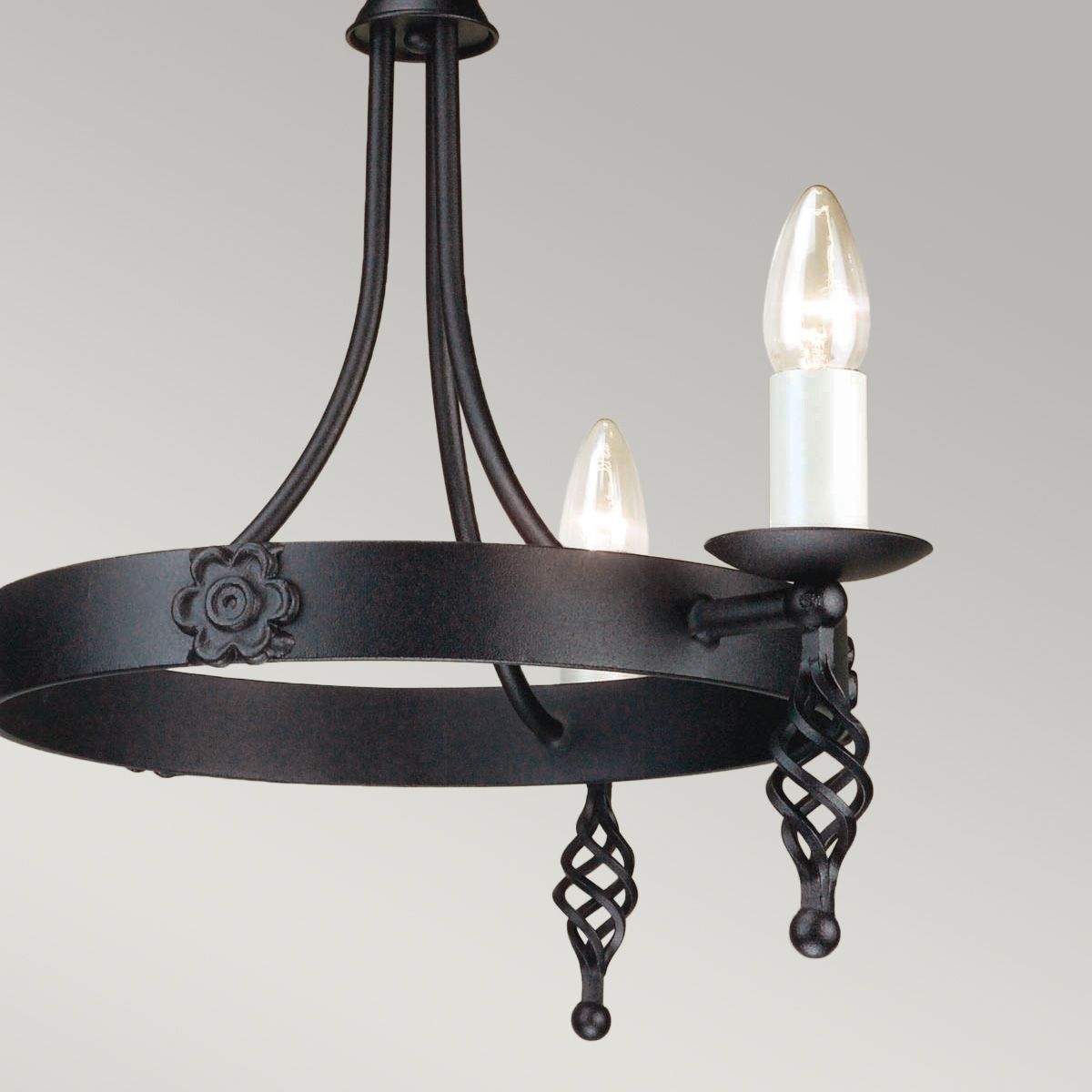 Medieval Cartwheel 3-Light Chandelier in Black Finish