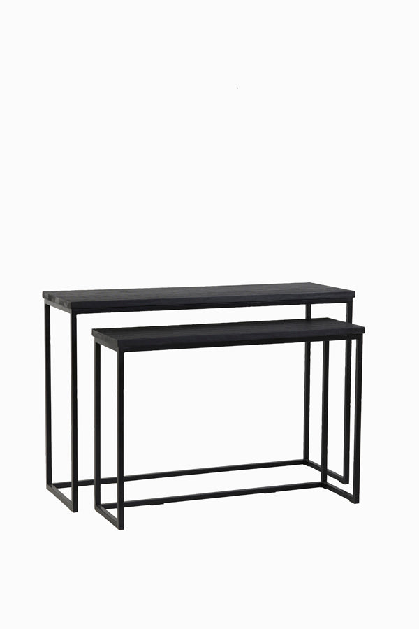 Bryson Wood Matte Black Nesting Console Set - Sleek Modern Design in 100x30x70 and 120x40x82 cm Dimensions