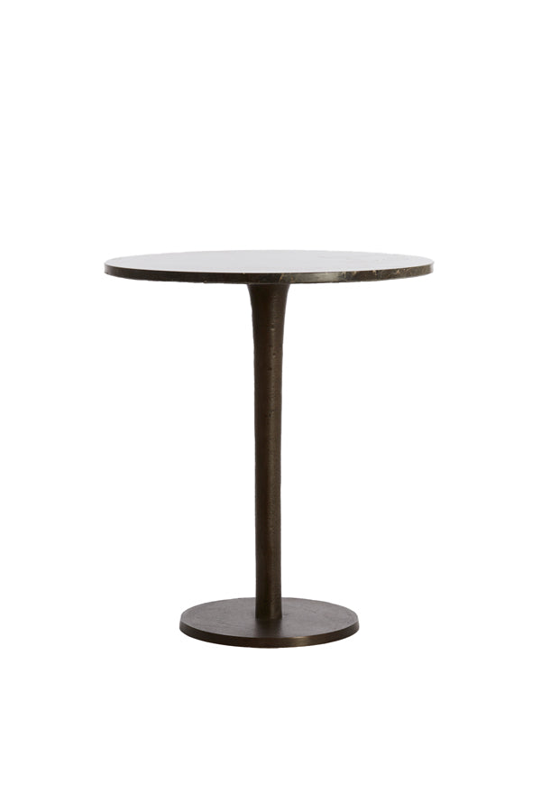 Elegant Dark Brown Marble Side Table - Ø48x53 cm