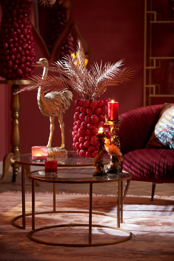 Elegant Nesting Coffee Tables with Gold Accents and Glass Tops (Set of 2) - Diameter 65x39 cm & 75x44 cm