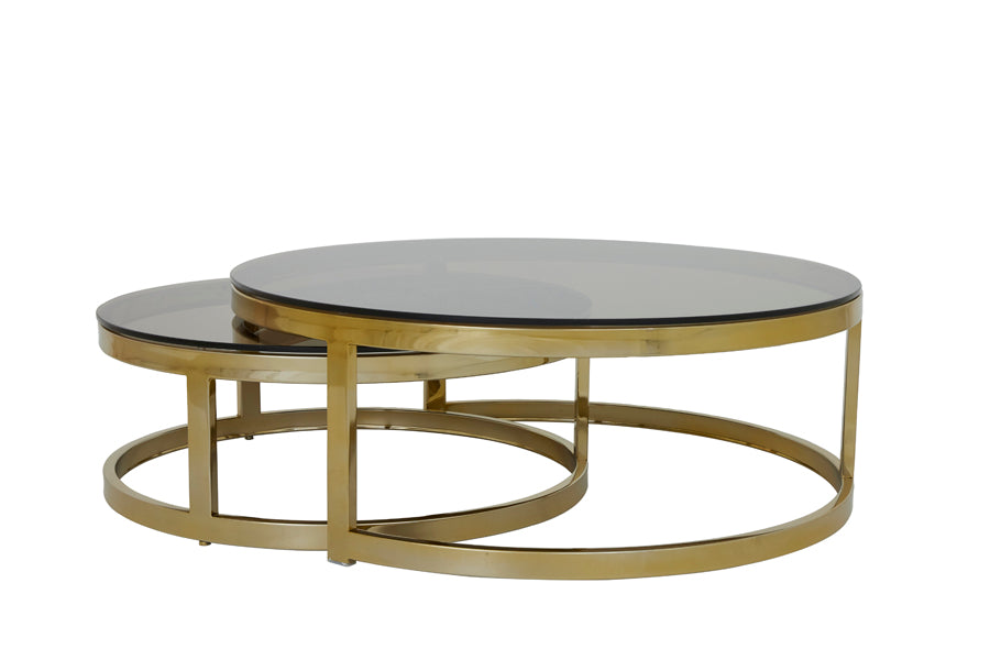 Elegant Nesting Coffee Tables Set with Gold Accents - Glass Top Duo 100.5x36.5 cm