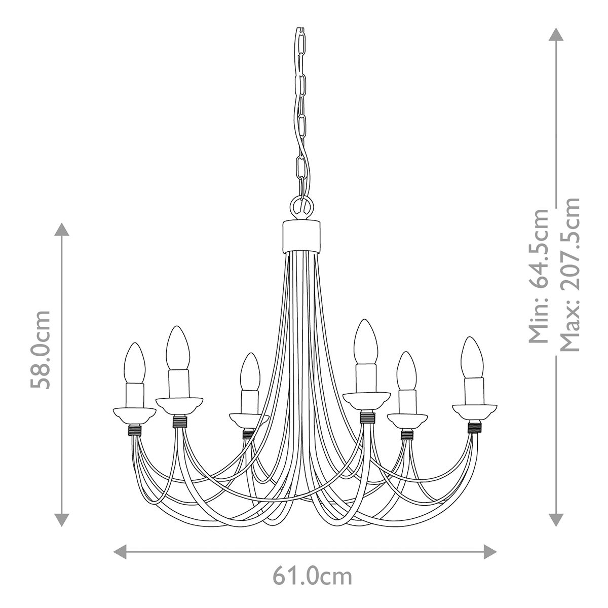 Carisbrooke Matte Black 6-Light Gothic Candelabra Chandelier