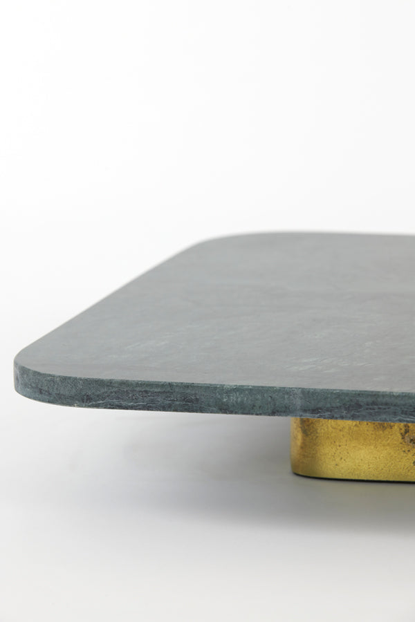 Green Labade Marble Dish with Antique Bronze Base 33x33x6.5 cm