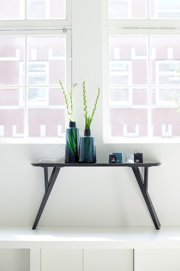 Rustic Acacia Wood Console with Matte Black Finish - 160x44x82 cm