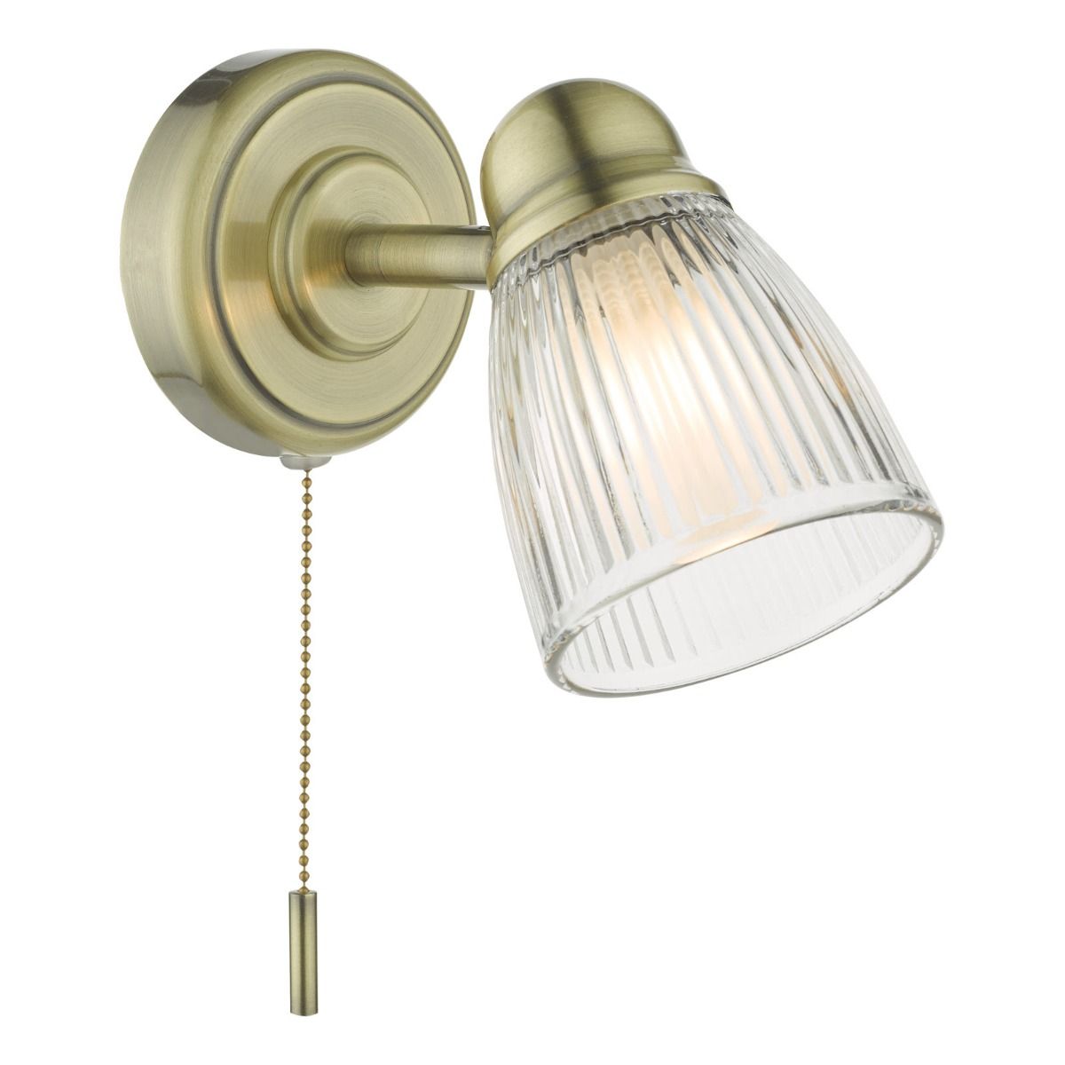Cedric Bathroom Single Wall Spotlight Antique Brass Glass IP44