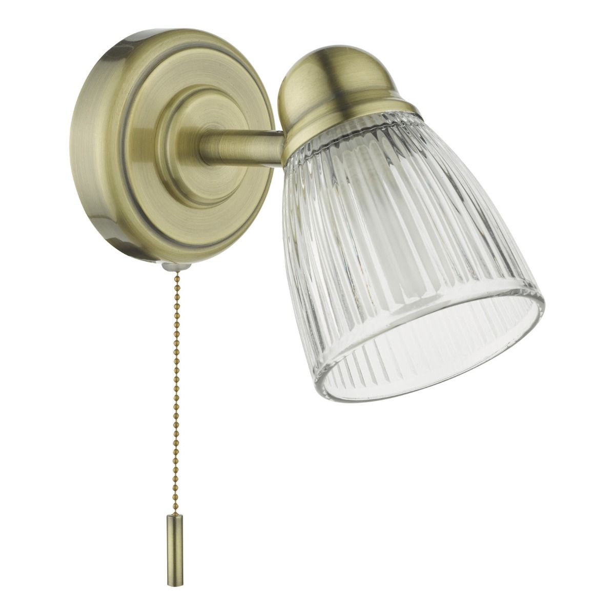 Cedric Bathroom Single Wall Spotlight Antique Brass Glass IP44