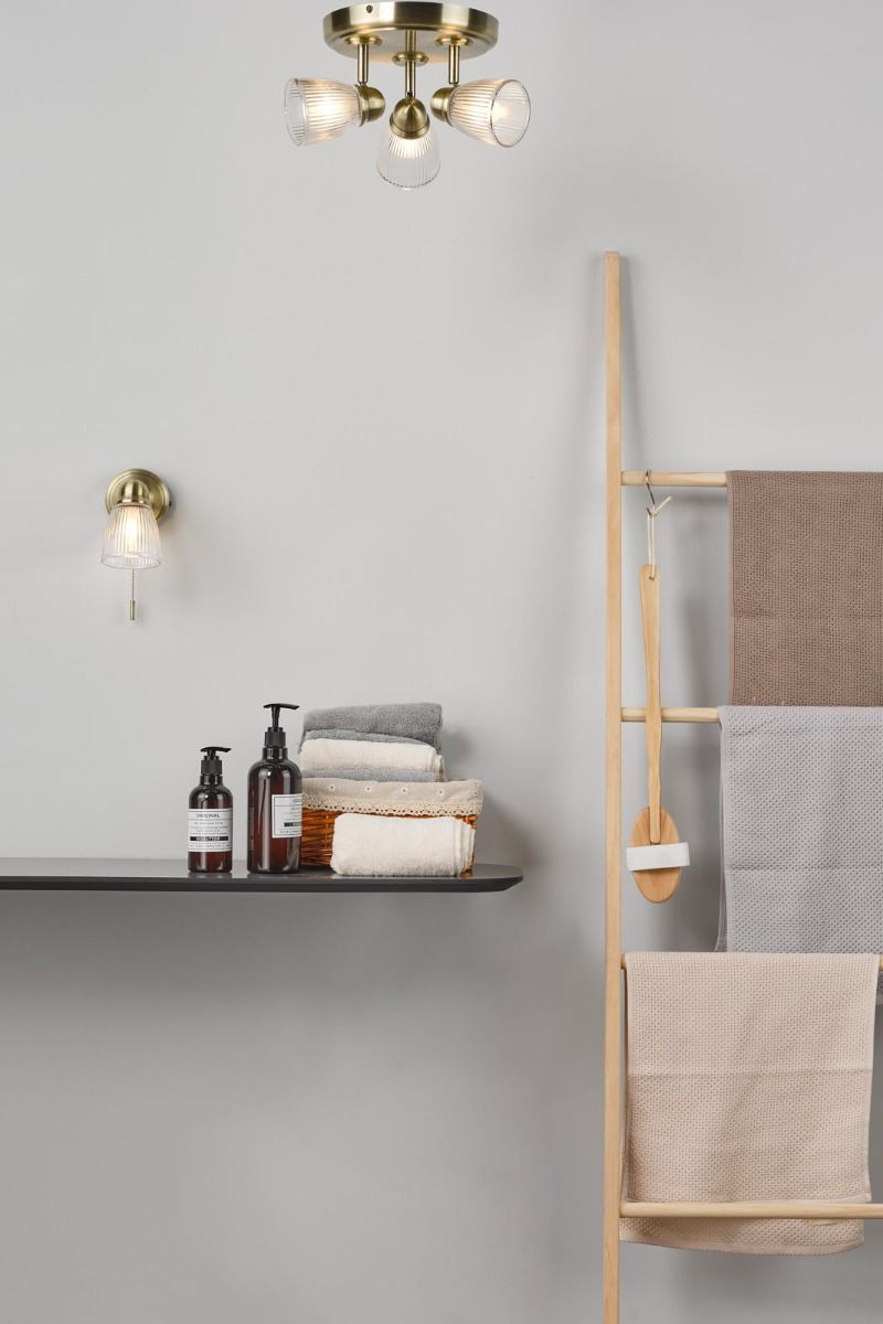 Cedric Bathroom Single Wall Spotlight Antique Brass Glass IP44