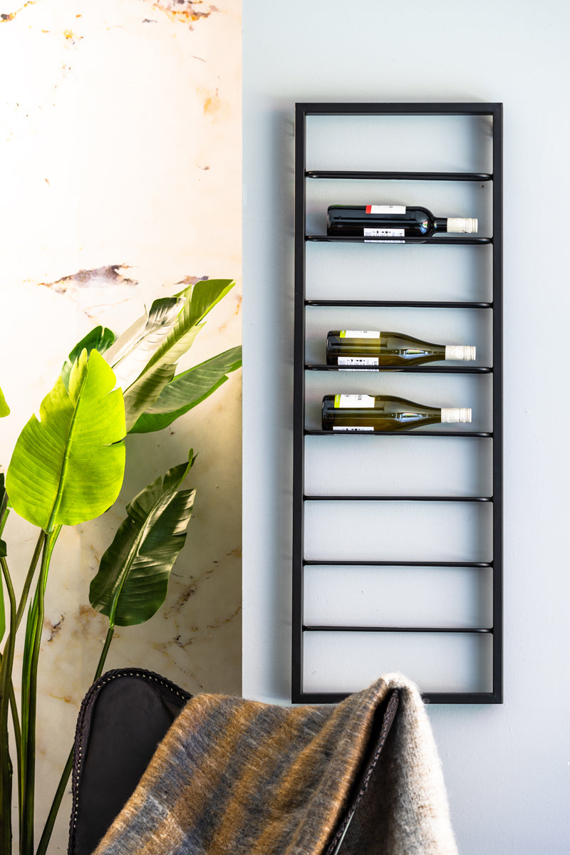 Sleek Black Macaben 8-Bottle Wine Rack, 42x6x120 cm