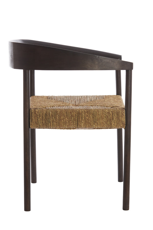 Delmar Dark Brown Wood Chair with Seagrass Accents - 60.5x57x76.5 cm