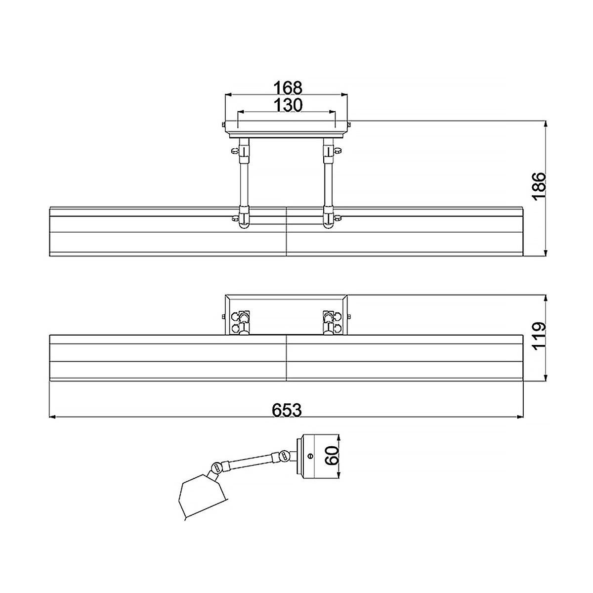 Chawton Large Dark Bronze Multi-Bulb Adjustable Picture Light, 65cm