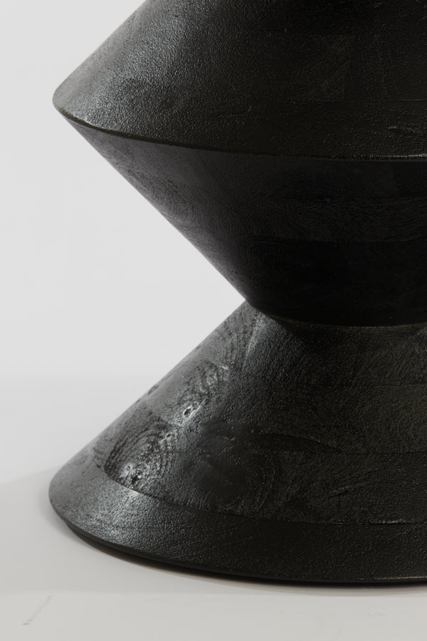 Mango Wood Round Side Table in Matte Black - 45x60 cm