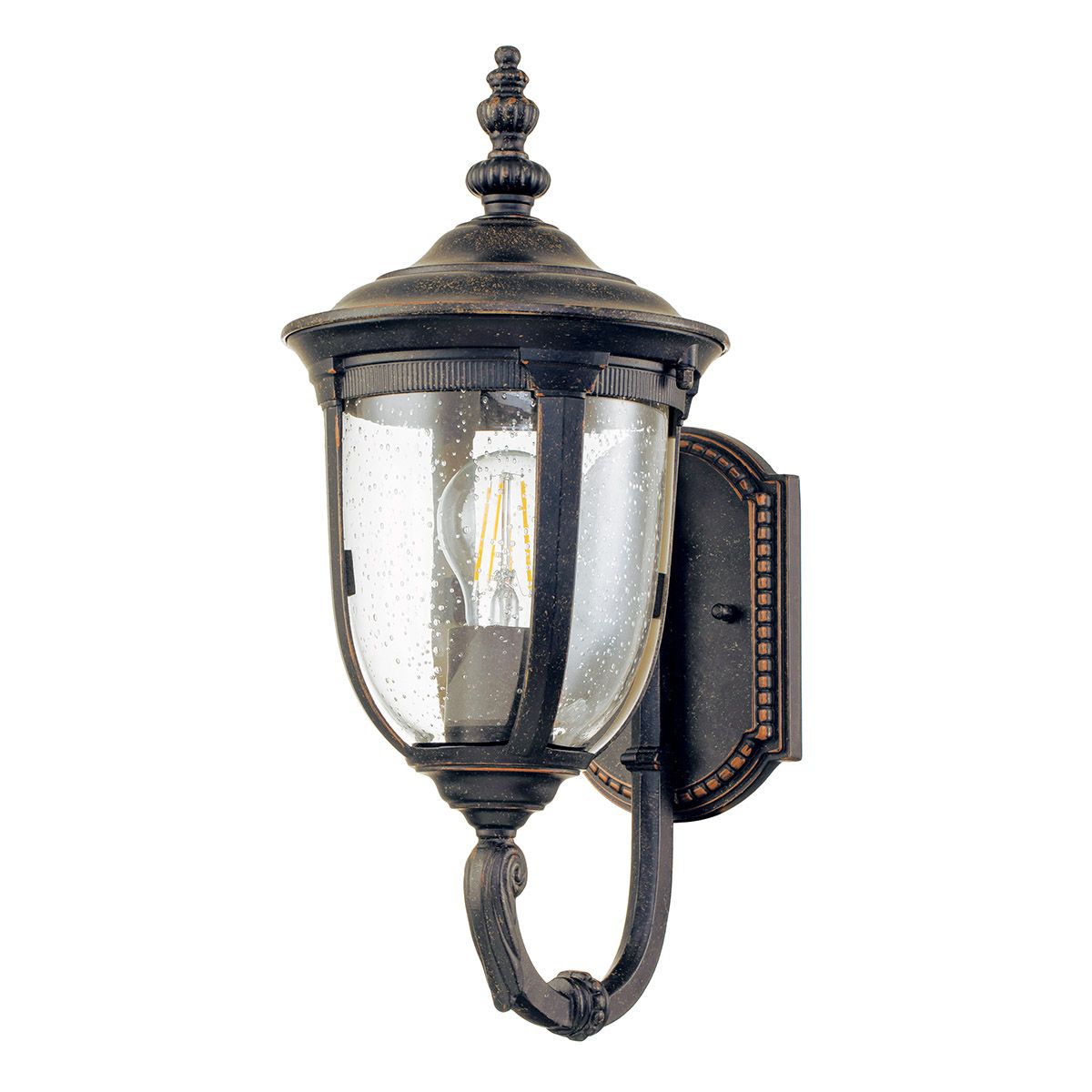 Cleveland Weathered Bronze Exterior Wall Lantern with Seeded Glass Shade