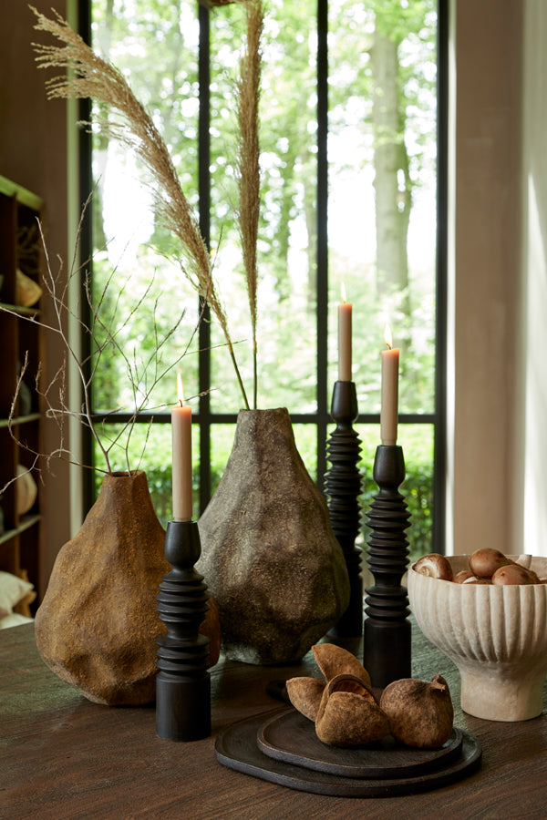 Rustic Dark Brown Wooden Candle Holder - 7.5x36 cm