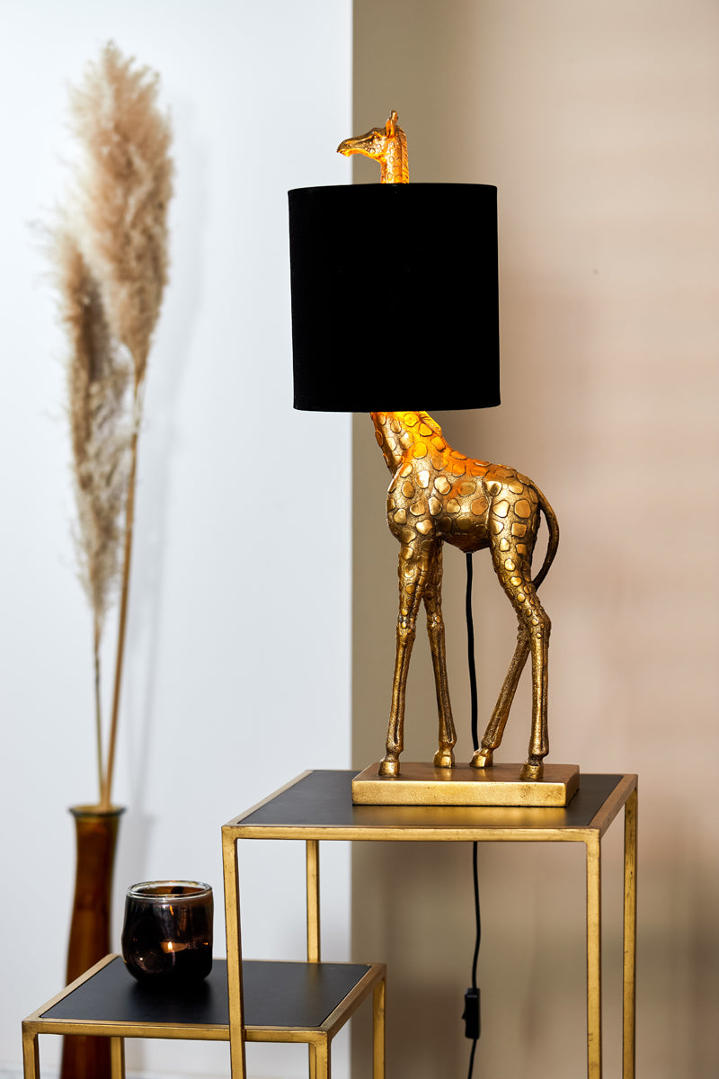 Giraffe-Themed Bronze Table Lamp with Black Velvet Shade, 28x20x68 cm