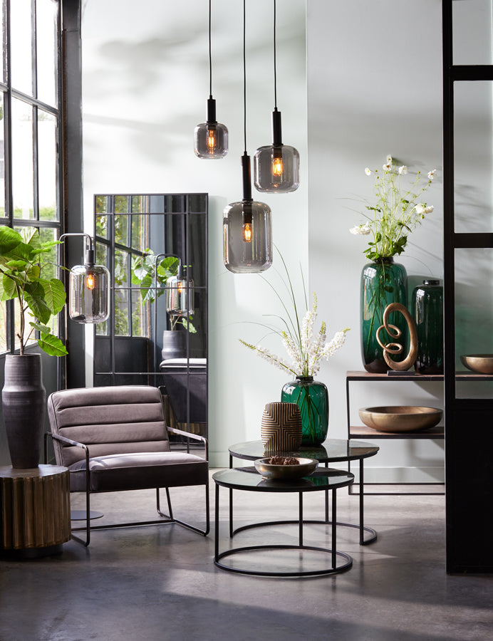 Suspended Elegance: Black & Smoked Glass Pendant Lamp Ø22x52 cm