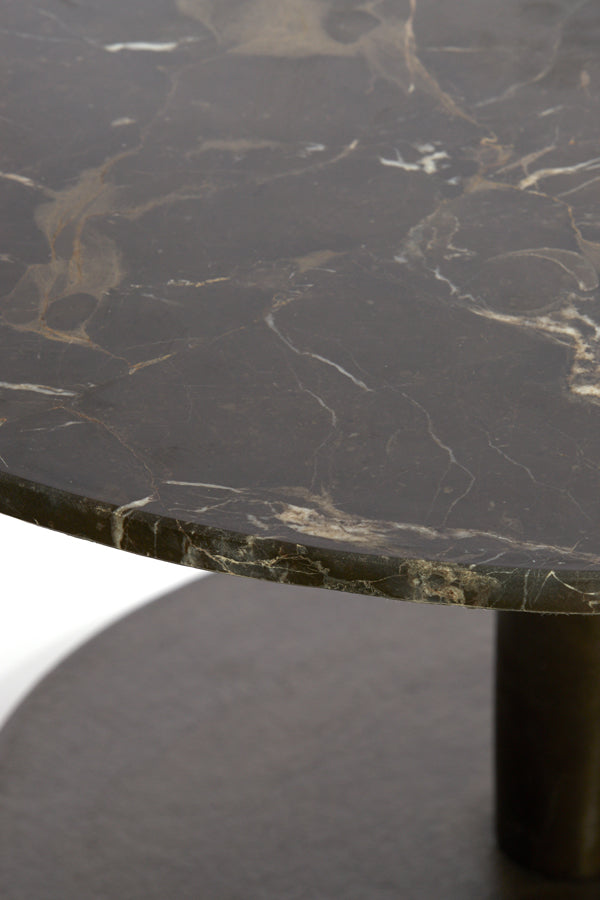 Elegant Dark Brown Marble Side Table - Ø48x53 cm