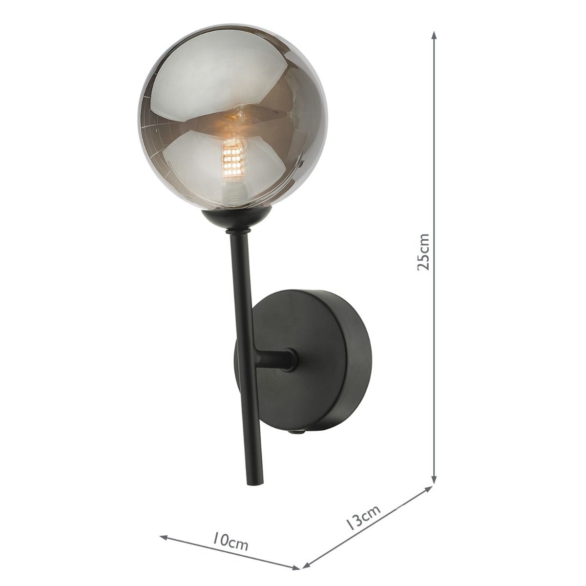 Cohen 1 Light Wall Light Matt Black With Smoked Glass