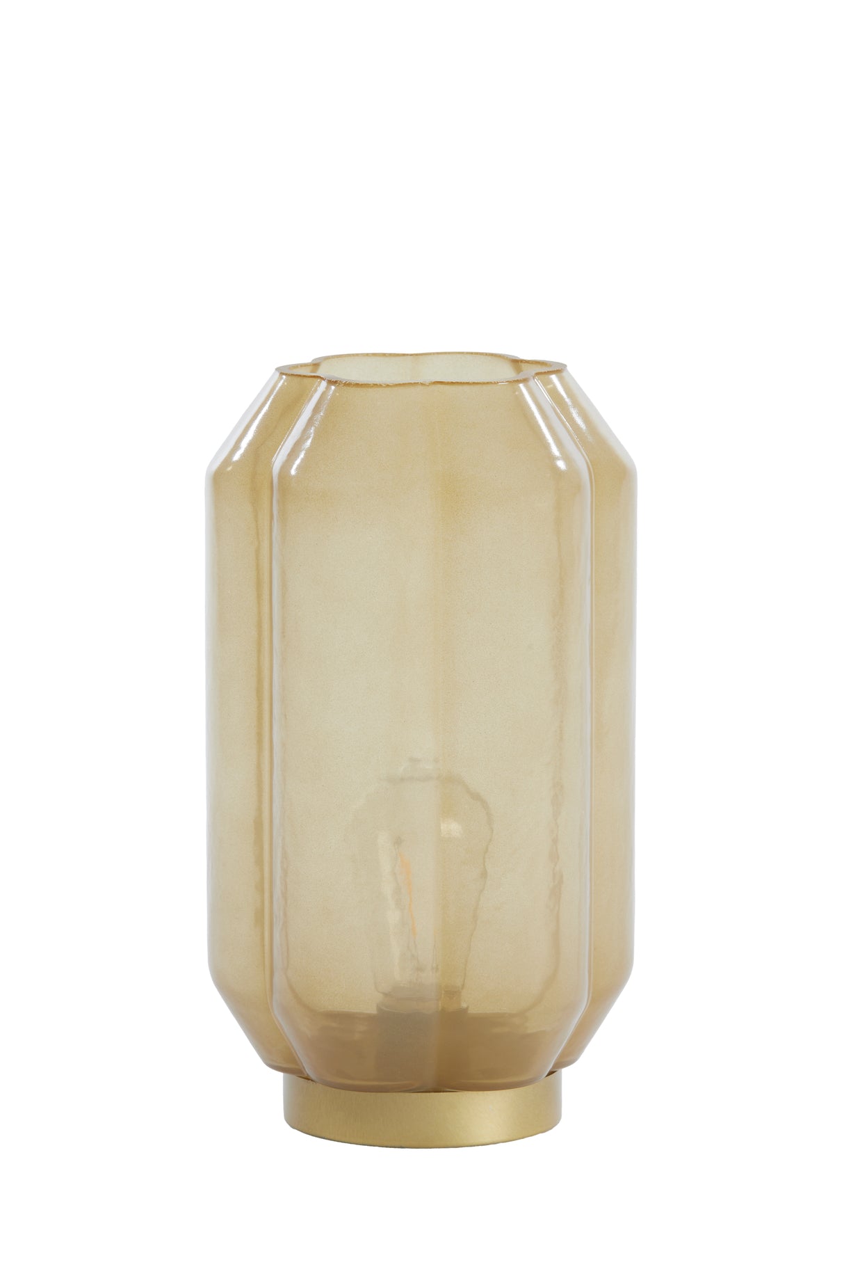 Title: Elegant Milky Yellow Glass LED Table Lamp Ø15x27 cm with Gold Accents