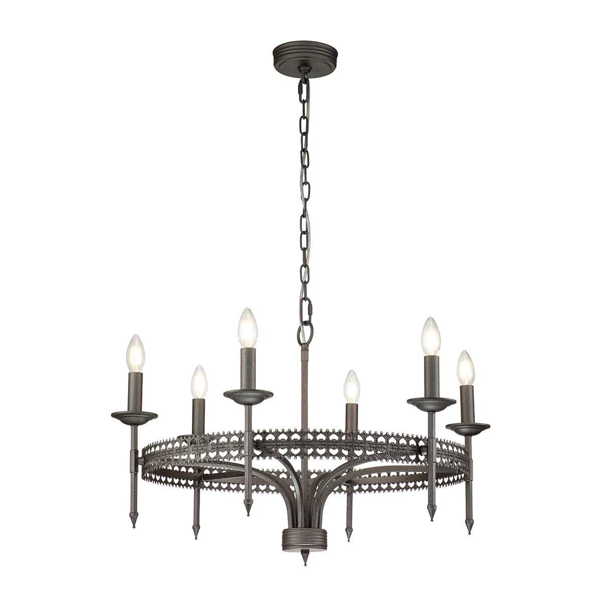 Crown Hexagon 6-Light Chandelier - Iron Gate Finish