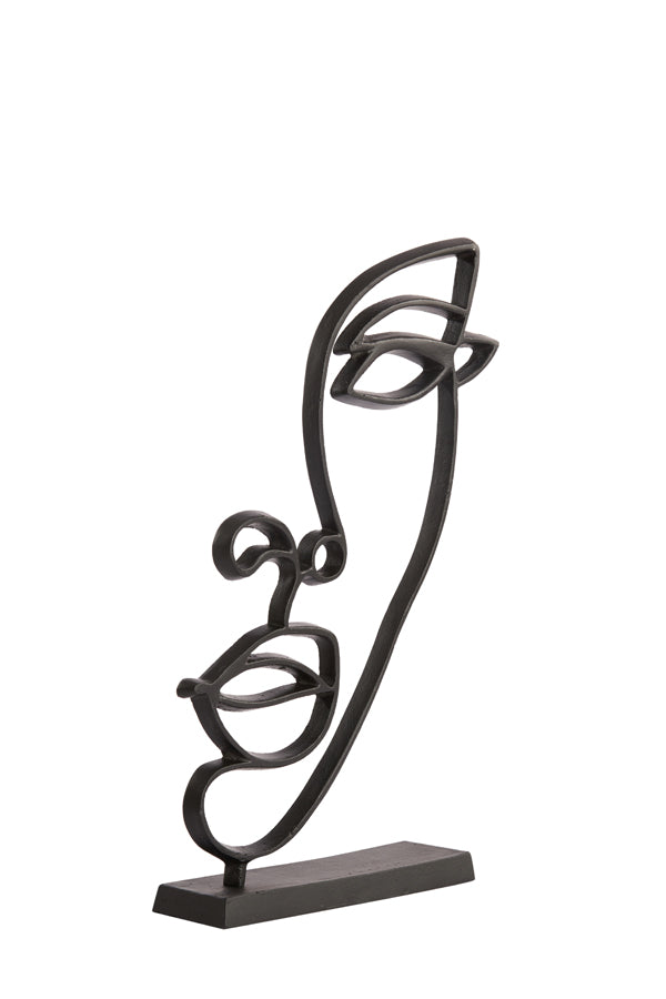 Sculptural Matte Black Face Decor on Base, 26x8x51 cm