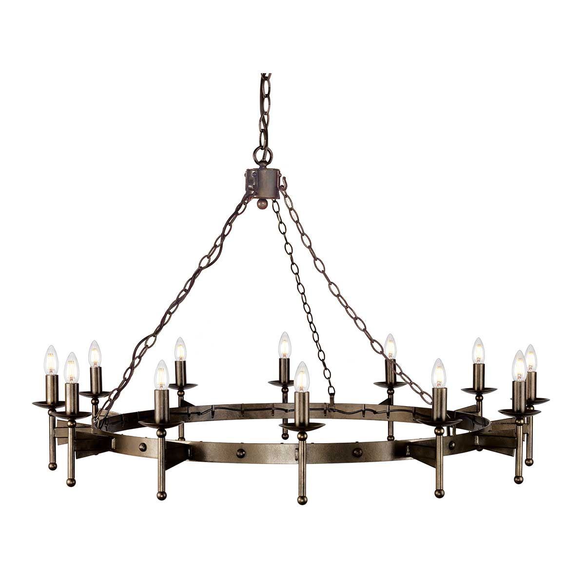 Exquisite Wrought Iron Old Bronze 12-Light Chandelier